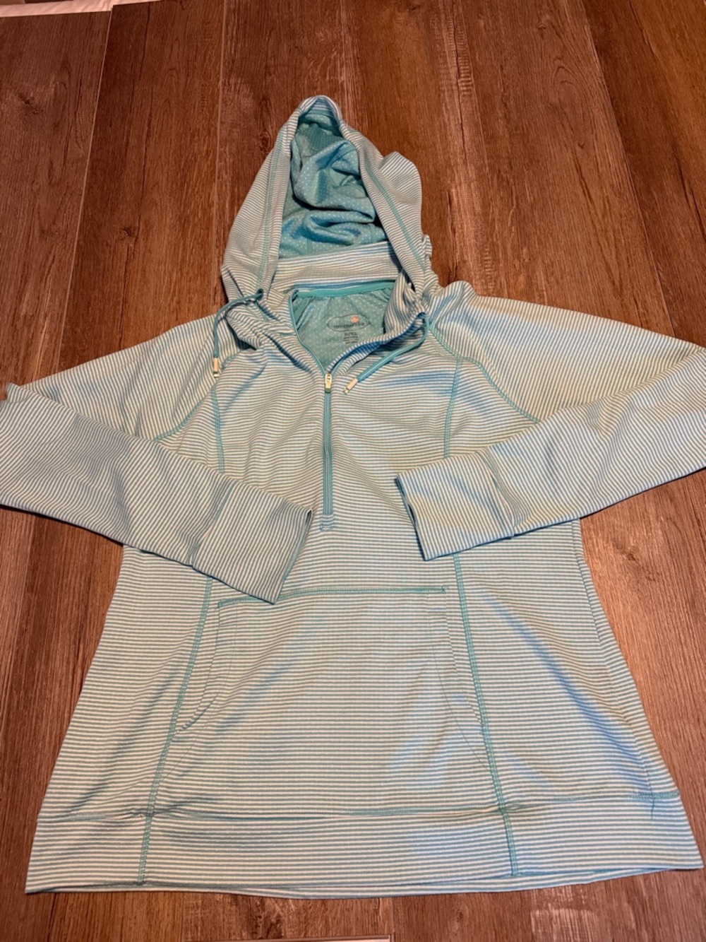 Tangerine Light Aqua Polka & Stripe Hooded Shirt